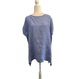 Tutu&lilli Linen Boxy Tunic Blouse Blue Women Xs/S Oversized Made USA